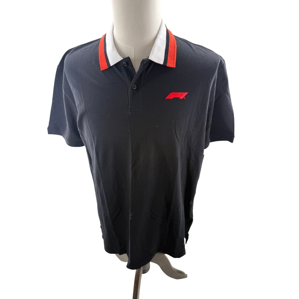 Formula 1 Mens‎ Black Pique Polo Shirt Red Logo F1 Licensed Product Large NEW